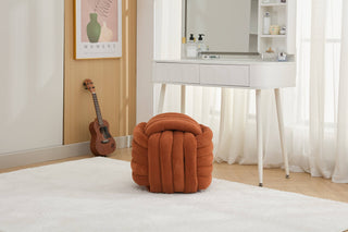 060-Chenille Fabric Modern Knot Design Ottoman Makeup Stool Footstool, Comfortable and Stylish Seat for Living Room, Bedroom,Orange