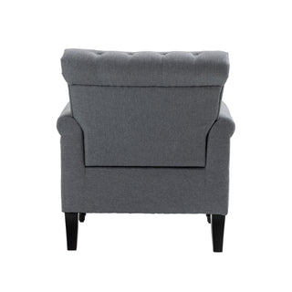 Mid-Century Modern Accent Chair, Linen Armchair w/Tufted Back/Wood Legs, Upholstered Lounge Arm Chair Single Sofa for Living Room Bedroom, Gray