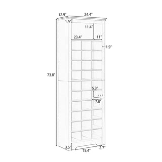 ON-TREND Stylish Design 30 Shoe Cubby Console, Contemporary Shoe Cabinet with Multiple Storage Capacity, Free Standing Tall Cabinet with Versatile Use for Hallway,  Bedroom, White