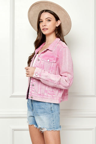 Veveret Button Up Cropped Denim Jacket for Women