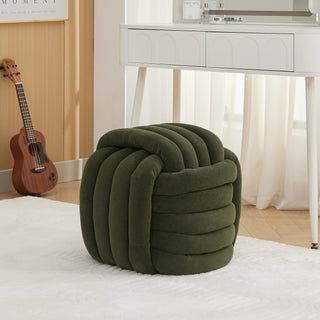 060-Chenille Fabric Modern Knot Design Ottoman Makeup Stool Footstool, Comfortable and Stylish Seat for Living Room, Bedroom,Green