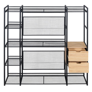 Open-Style Wardrobe with Hanging Rails, Shelves and Drawers, Black