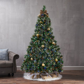 7ft Cashmere & Snow Bristle Tree with 75 Pine Cones, 900 Led Lights, 1233 Tips, Dia:59