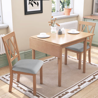 3 Piece Kitchen Dining Set with Drop Leaf Dining Table and 2 Dining Upholstered Chairs, Dining Room Set for Small Places, Natural