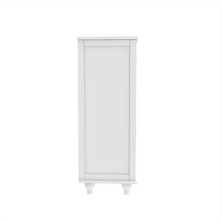 Minimalist White Buffet Cabinet with Double Glass Doors and Drawer, Modern Wooden Storage Sideboard Cupboard for Living Room, Dining Room, Hallway, Entryway