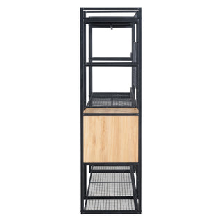 Open-Style Wardrobe with Hanging Rails, Shelves and Drawers, Black