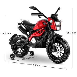 Electric Motorcycle for Kids, kids ride on  motorcycle,  12V  Electric Dirt  Bike with Training Wheels, Hand Racing   Foot Brake,PU seat,   Ride on Motorcycle for  3~6 years Boys Girls gift