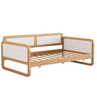 Twin Size Solid Wood Daybed with 2 Storage Drawers for Limited Space Kids, Teens, Adults, No Need Box Spring, Walnut and White