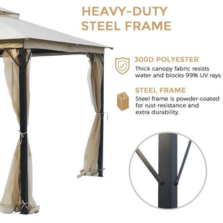 10x10FT Softtop Metal Gazebo with Mosquito Net, Heavy Duty Double Roof Canopy, Galvanized Steel Outdoor Tent for Garden, Patio, Backyard