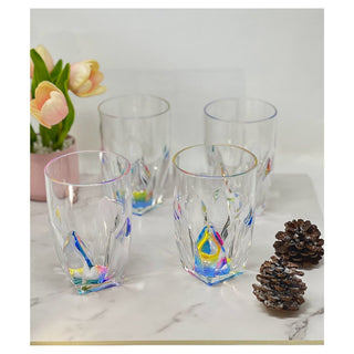 Drinking Water Glasses, Rainbow Diamond Acrylic Hi-Ball Glasses Drinking Set of 4 (17oz), bpa-Free Plastic Drinkware