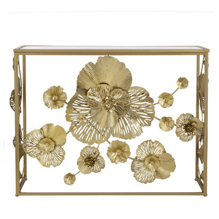 39.5" x 12" x 30.5" Gold Console Table with Mirrored Glass Top, Modern Entryway Table for Living Room Foyer Entryway