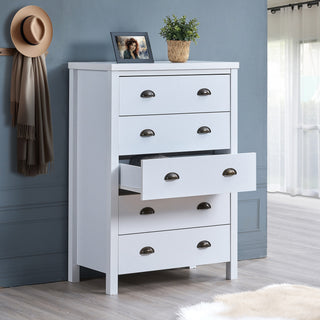 SAFARI 5-Drawer Chest with Interlock Drawer Feature – Pre-assembled Slide & Interlock System, Tall Dresser for Bedroom Clothes Organizer – Easy Assembly, Classic White