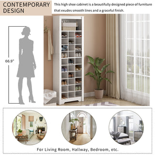 ON-TREND Stylish Design 30 Shoe Cubby Console, Contemporary Shoe Cabinet with Multiple Storage Capacity, Free Standing Tall Cabinet with Versatile Use for Hallway,  Bedroom, White