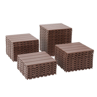 Plastic Interlocking Deck Tiles, 44 Pack, 11.8" x 11.8" Square, Waterproof Outdoor All-Weather Patio Decking Tiles for Poolside, Balcony, Backyard ,Dark Brown