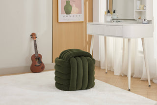 060-Chenille Fabric Modern Knot Design Ottoman Makeup Stool Footstool, Comfortable and Stylish Seat for Living Room, Bedroom,Green