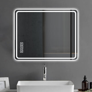 40x32 Inch LED Bathroom Mirror Vanity Mirrors with Front Lights Wall Mounted Anti-Fog Frameless Make Up Mirror with Light 5 mm Copper-Free Silver Mirror Horizontal or Vertical