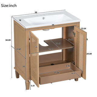 30 Inch Bathroom Vanity with Resin Sink, Freestanding Bathroom Vanity Set with Hidden Drawer, Storage Cabinet for Bathroom, Solid Wood Frame Bathroom Cabinet