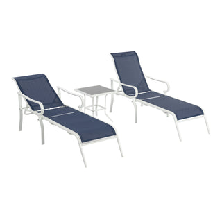 3 Pack Patio Lounge Chair, Outdoor Chaise Lounge with 5 Adjustable Backrest, Sturdy Steel Frame, Sunbathing Recliner, Beach Chair, Tanning Chair for Outside, Yard, Balcony, Pool Chairs,white-blue