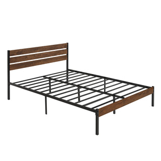 Queen Size Bed Frame with Wood Headboard, Metal Frame with Strong Slats, Noise Free,No Box Spring Needed-Brown