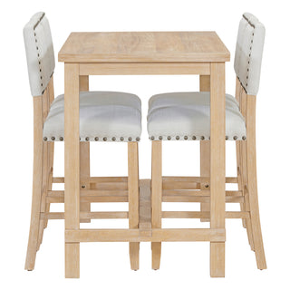 TREXM 5-Piece Counter Height Dining Set, Classic Elegant Table and 4 Chairs in Natural Wood Wash