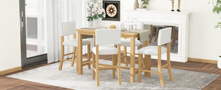 TREXM 5-Piece Counter Height Dining Set, Classic Elegant Table and 4 Chairs in Natural Wood Wash