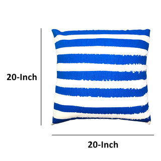 20 x 20 Modern Square Cotton Accent Throw Pillow, Screen Printed Stripes Pattern, Blue, White