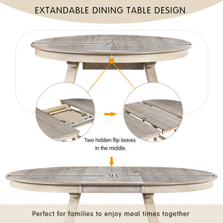 TREXM Wood Dining Table Round Extendable Dining Table for Dining Room (Natural Wood Wash)