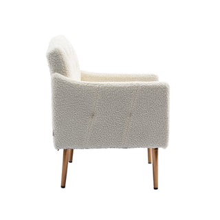 COOLMORE Modern Accent Chair with Arms, Tufted Decorative Fabric Armchair with Gold Metal Legs, Upholstered Reading Chair for Living Room Bedroom Office (White Teddy)