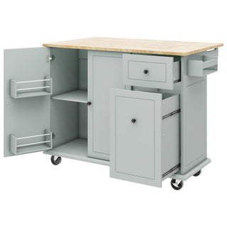 Kitchen Island with Drop Leaf, 53.9" Rolling Kitchen Cart on Wheels, Internal Storage Rack, 3-Tier Pull-Out Cabinet Organizer, Spice Rack, Towel Rack, Grey Blue