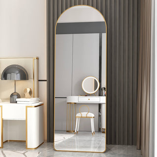 The 3rd generation aluminum alloy metal frame arched floor mounted wall mirror, upgraded in quality, bathroom makeup mirror, bedroom entrance, clothing store, gold 65 "* 23 "W1151121956