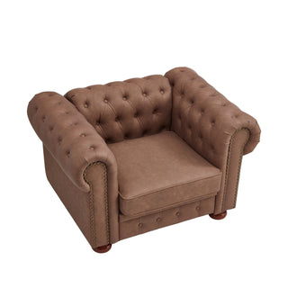 Classic Chesterfield Sofa Chair for Living Room Brown Faux Leather