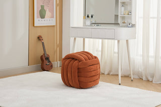 060-Chenille Fabric Modern Knot Design Ottoman Makeup Stool Footstool, Comfortable and Stylish Seat for Living Room, Bedroom,Orange