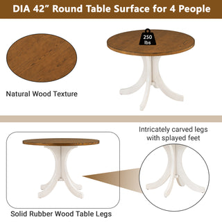 TOPMAX Mid-Century Modern Solid Wood Round Dining Table for Small Spaces, Walnut Finish