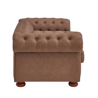 Classic Chesterfield Sofa Chair for Living Room Brown Faux Leather