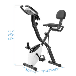 Folding Exercise Bike, Fitness Upright and Recumbent X-Bike with 16-Level Adjustable Resistance, Arm Bands and Backrest