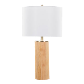 Cylinder Ash 27' Contemporary Wood Table Lamp in Ash Wood, Antique Brass, and White Linen by LumiSource