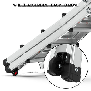 22ft Aluminum Multi-Position Ladder with Wheels, 300 lbs Weight Rating