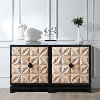 3D Geometric Carved Double-Door Cabinet – Manufactured Wood Storage Cabinet, Modern Decorative Furniture