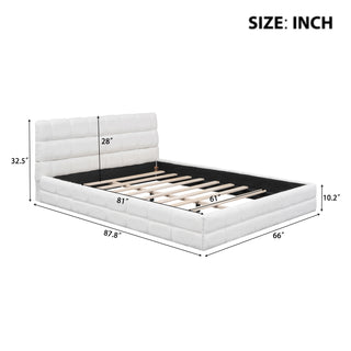 Queen Size Upholstered Platform Bed, White