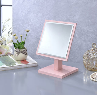 9.5" Tall Polyresin and Wood Make-Up Mirror on a Pedestal, Pastel Pink finish