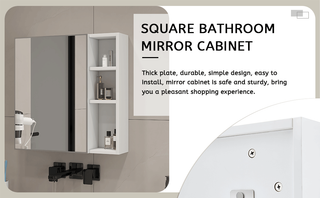 A white MDF material mirror cabinet, bathroom mirror, and a separate wall mounted bathroom mirror for storage and space saving.