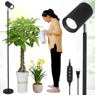 Grow Light Stand for Indoor Plants - Full Spectrum LED Lamp with 20W COB Bulb, 4/8/12H Timer, Adjustable Height (6 Levels), Floor Lamp for Seedlings & Large Plants