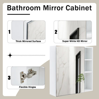 A white MDF material mirror cabinet, bathroom mirror, and a separate wall mounted bathroom mirror for storage and space saving.