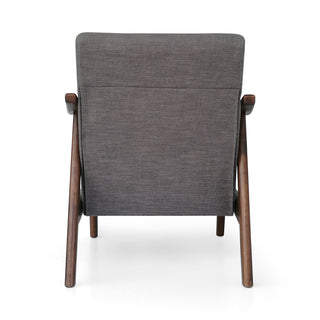 Mid-Century Modern Accent Chair, Tufted Armchair with Dark Gray Upholstery and Brown Frame, 1-Piece