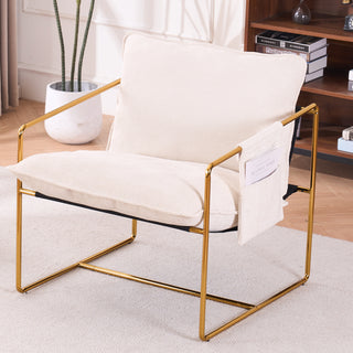 2 Chairs in 1 Box, Upholstered Hanging Armchair with Arm Pockets, Metal Frame, Gold-Plated Craftsmanship, Crushed Foam Cushions, Skin-Friendly Woven Fabric for Living Room and Bedroom, Beige