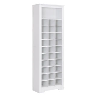 ON-TREND Stylish Design 30 Shoe Cubby Console, Contemporary Shoe Cabinet with Multiple Storage Capacity, Free Standing Tall Cabinet with Versatile Use for Hallway,  Bedroom, White