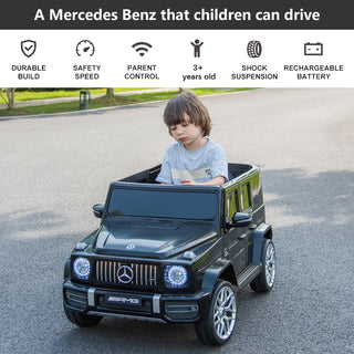 Licensed Mercedes Benz G63 Kids Ride On Car, 12V Electric Vehicle with Remote Control, Double Open Doors, Music, Bluetooth, Wheels Suspension, Battery Powered for Children Boy Girl (Black)