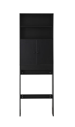 Over The Toilet Storage Cabinet, Farmhouse Storage Cabinet Over Toilet with 2 Barn Door & Toilet Paper Holder Stand,Home Space-Saving Toilet Rack,for Bathroom,Restroom, Laundry-black