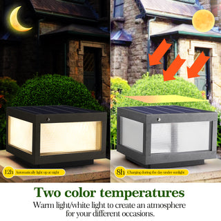 12' Black Solar Powered LED Post Cap Light, Modern Outdoor LED Fence Light for Pathways, Decks, and Patios (2-Pack)