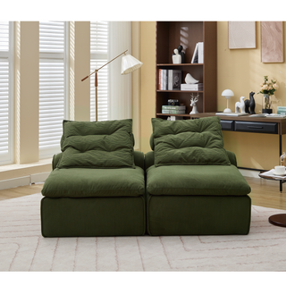 [NEW ARRIVED] [VIDEO PROVIDED]Modular Sofa,No Armrests,At will DIY,Soft Corduroy Fabric,Neck Pillow-Back Lounge Sofa Chair,Reading Nook, or Apartment Living, Lumbar Pillow,2 Seats,Upholstered,Green